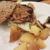 Rice and bean burger at Raices in Pamplona