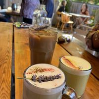 Iced oat milk coffee, Matchalicious, Imperial Sunrise  at Charlotte & The Quail in Victoria