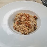 Spelt risotto with aubergine and tahini creme at Ad Forum in Aosta