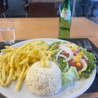 Scene 2: vegan burger, fries, rice, salad  at Spacos in Vila Praia De Ancora