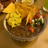 Vegan chilli bowl with guacamole, pico de gallo and nachos  at Armonia in La Paz