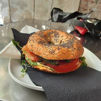 Bagel with vegetables and avocado at Tea Room Beatrice in Venice