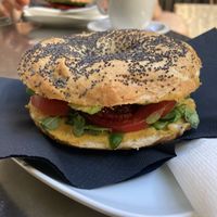Vegan Beat Root Bagel  at Tea Room Beatrice in Venice