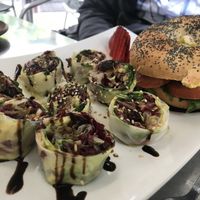 Beet root bagel burger! Wow wow wow!!! at Tea Room Beatrice in Venice