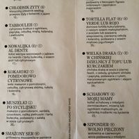 Menu. Vegan items are marked with "V", vegetarian with "W". at Klubojadalnia Młodsza Siostra in Warsaw