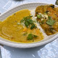 Daal, rice and a curry that was new to me. A different flavour which I think may have come from fenugreek seeds - don’t hold me to that though! at Peace-Garden in Ottawa