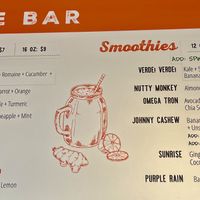 Smoothie bar menu  at Carmel Belle in Carmel-by-the-sea