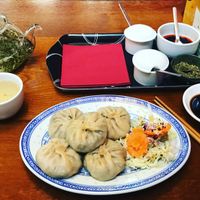 Delicious vegan mushroom dumplings   at Moli Tea House in Shrewsbury