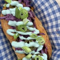 Momo’s bbq jerk hotdog   at Vausages in Lichfield