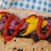 Cumberland with mushroom, onion, mustard and ketchup at Vausages in Lichfield