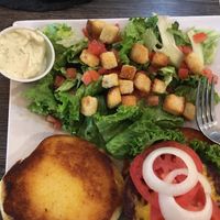 Impossible burger with vegan cheddar, salad with vegan ranch dressing.   at The Pint House in Yuma