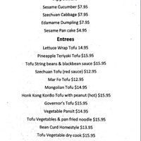 Vegan menu from website at Imperial Palace in Virginia Beach