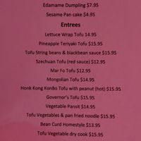 Vegan menu at Imperial Palace in Virginia Beach