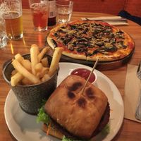 Vegan Burger, and Mushroom Pizza with Vegan Cheese at Ministry of Works Bar & Eatery in Twizel