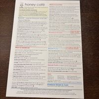 May ‘26 | menu  at Honey Cafe in Brecon