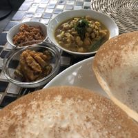 Vegan Hoppers with Chickpea Curry, Dahl and Coconut Sambol at NUGA Rosmead in Colombo