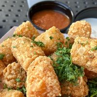 These tots were amazing & the 2 sauces fantastic   at Heirloom Craft Kitchen in Indio
