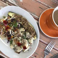 Stuffed zucchini and 2 side salads  at Soulfood Cafe & Grocer in Woy Woy