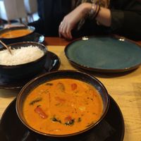 Red curry with rice at Wok n Kurry in Riga