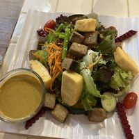 Vegan fish tofu salad  at Ohkajhu Organic Restaurant in Bangkok