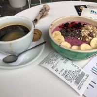 Americano and açaí berry bowl at Rubik's Superfood & Coffee in Patras
