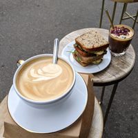 Coffee and tempeh sandwich at STOR in Warsaw