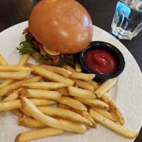 Vegan burger and fries at Bastion Bistro in Helsinki