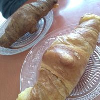 seitan/"cheese" croissant & vanilla cream croissant at Pasteleria Serra in Gandia