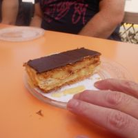Cream and chocolate pastry at Pasteleria Serra in Gandia