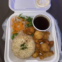 Orange “chicken” & brown rice at Delish in Temecula