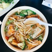 The vegan pho! Comes with fried tofu and is under 8$ 🍜 at Al Pho in Santa Maria