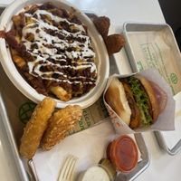 Loaded fries, beyond cheese burger, fishless fillets & chickn dippers   at Next Level Burger - Potrero Hill in San Francisco