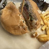 hot chicken burger and fries   at Next Level Burger - Potrero Hill in San Francisco