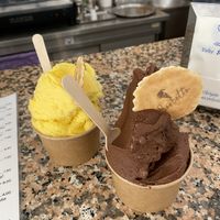 The chocolate is so delish and rich! My boyfriend says his mango sorbet is a 10/5 😆   at Gelateria Sorbetto in Praia Da Rocha