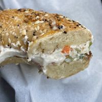 Everything bagel with veggie cream cheese at Sweetpea Baking Company in Portland