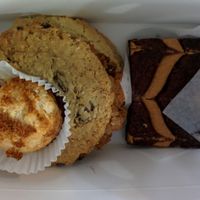 Strawberry lemon muffin, peanut butter brownie, cookies: oatmeal raisin, chocolate chip, peanut butter, snickerdoodle at Sweetpea Baking Company in Portland