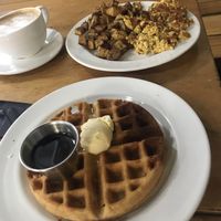 Waffles with scrambled tofu and potato at Sweetpea Baking Company in Portland
