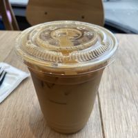 Iced oat latte, no surcharge for oat milk  at Pret A Manger - 12th & Broadway in New York City