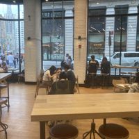 Spacious inside; pay at the counter, then grab a seat, and get a code for the restroom. at Pret A Manger - 12th & Broadway in New York City