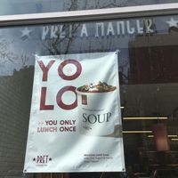 Sign for (vegan) Morocco lentil soup (the topper of yogurt is optional--don't opt for it if you want it to be vegan).  at Pret A Manger - 6th & 20th in New York City
