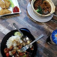 Half eaten chilli chicken at Cameleon Vegetarian Bean Curd in Kuala Lumpur