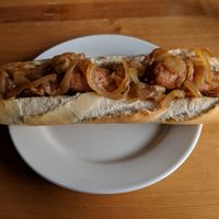 Veggie sausage baguette at Ardnamurchan Natural History Visitor Centre in Acharacle