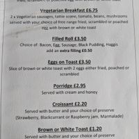 Breakfast menu at Ardnamurchan Natural History Visitor Centre in Acharacle