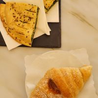 vegan panini and croissant at Antico Caffe Scaletto in Bologna