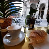 Cappuccino di soia e brioche alla crema at Antico Caffe Scaletto in Bologna