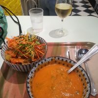 Tomato soup and vegetable tajine at Le Botaniste - Soho in New York City