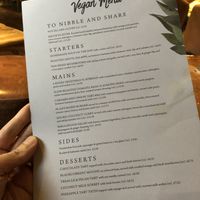 Vegan menu at The Queen & Castle in Kenilworth