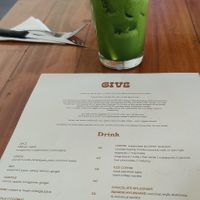 Green juice + menu at Give Cafe in Canggu