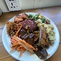 Buffet selection to fill you plate. 2-30k rice and 10-18k a additional dish item. Delicious food, will be going regularly   at Give Cafe in Canggu