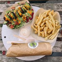 Black Bean Falafel Box, Za‘atar Fries, Cauliflower Shawarma  at Garbanzo - Falafel & Hummus Bar in Vienna